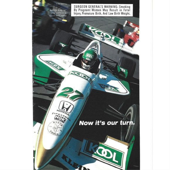 Kool Cigarette AD Drag Racing Car AD Klein 1990s  Vintage Print Ad - Picture 1 of 2